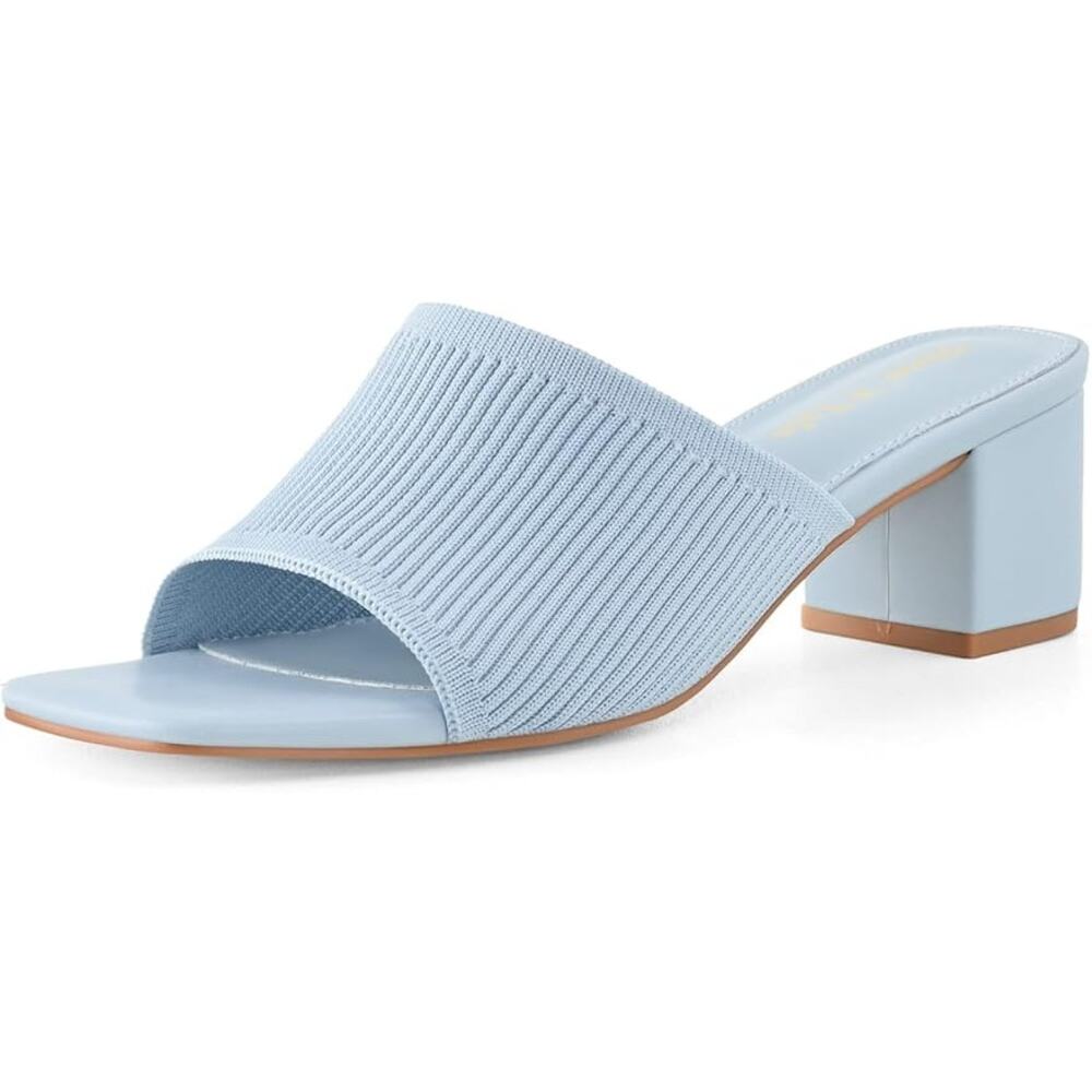 Shoe'N Tale Women Size 9 Baby Blue Open Toe 2.5" Heel Slide On Mule Sandal Shoes